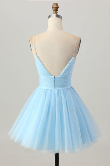 Sky Blue A Line Spaghetti Straps Short Prom Dress